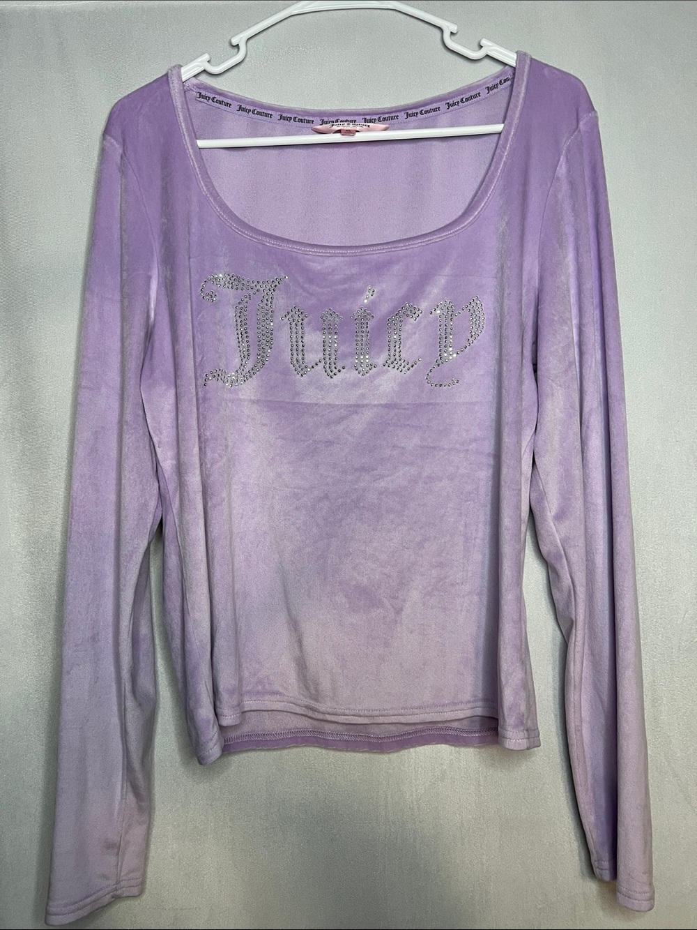 Juicy Couture XL Lavender Rhinestone-Logo Long Sleeve Sleep Top PTP 21”